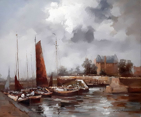 2089-T2 | 50cm x 61cm | bateau a quai 